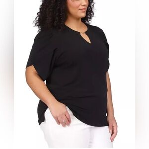 Michael Kors Plus Size Petal-Sleeve Keyhole Top